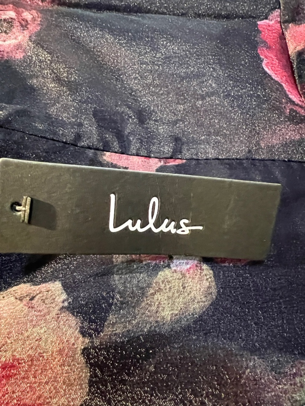 Lulu's Shimmery Navy Dress with Pink Floral Accents - Picture 2 of 4
